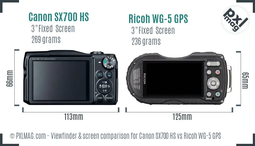 Canon SX700 HS vs Ricoh WG-5 GPS Screen and Viewfinder comparison Canon SX700 HS vs Ricoh WG-5 GPS Screen and Viewfinder comparison