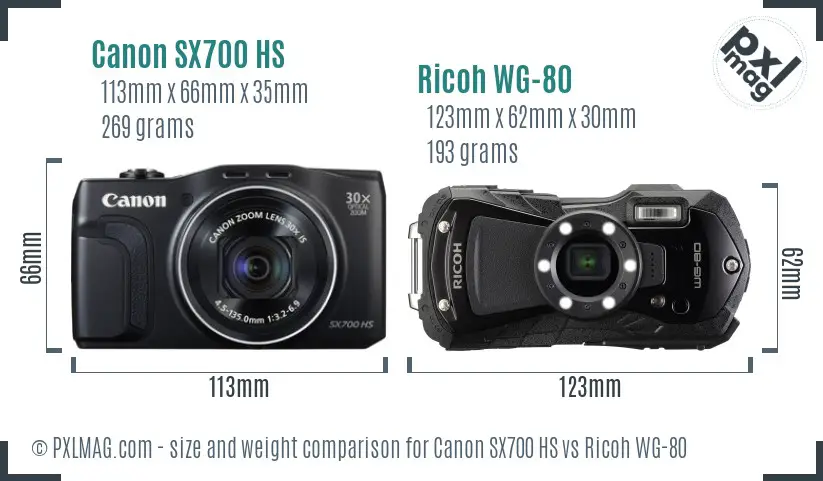 Canon SX700 HS vs Ricoh WG-80 size comparison Canon SX700 HS vs Ricoh WG-80 size comparison