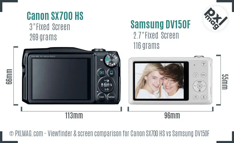 Canon SX700 HS vs Samsung DV150F Screen and Viewfinder comparison