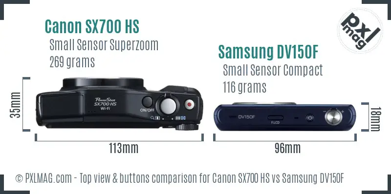Canon SX700 HS vs Samsung DV150F top view buttons comparison