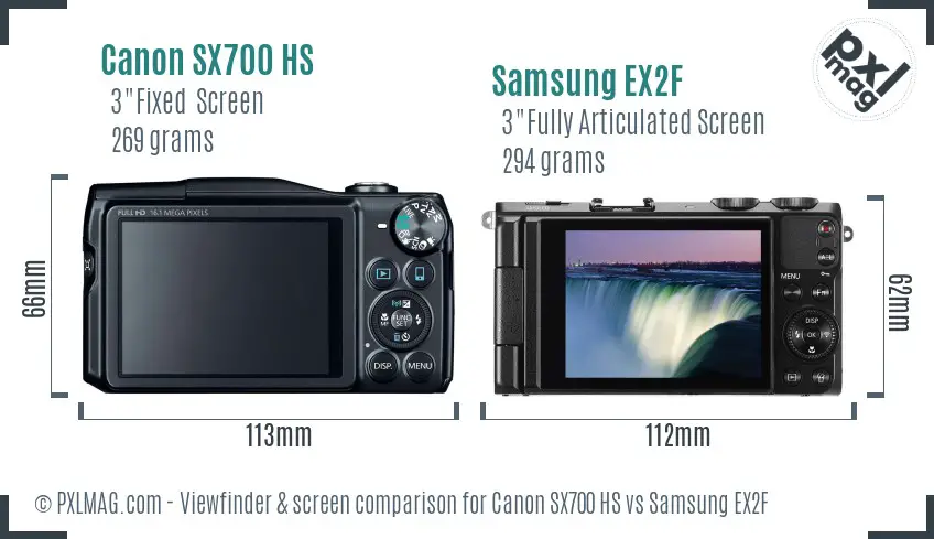 Canon SX700 HS vs Samsung EX2F Screen and Viewfinder comparison