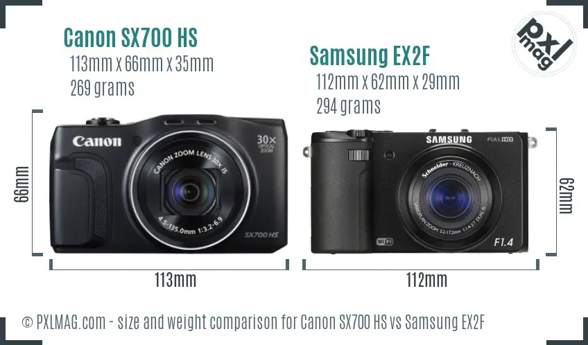 Canon SX700 HS vs Samsung EX2F size comparison