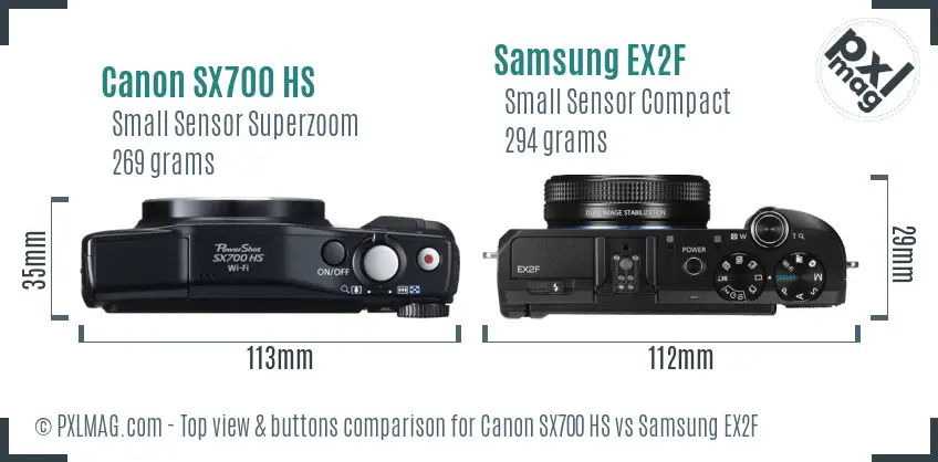 Canon SX700 HS vs Samsung EX2F top view buttons comparison