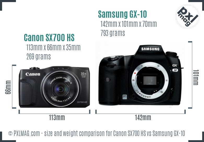 Canon SX700 HS vs Samsung GX-10 size comparison