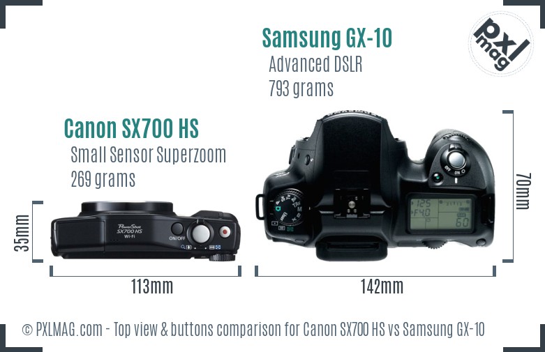Canon SX700 HS vs Samsung GX-10 top view buttons comparison