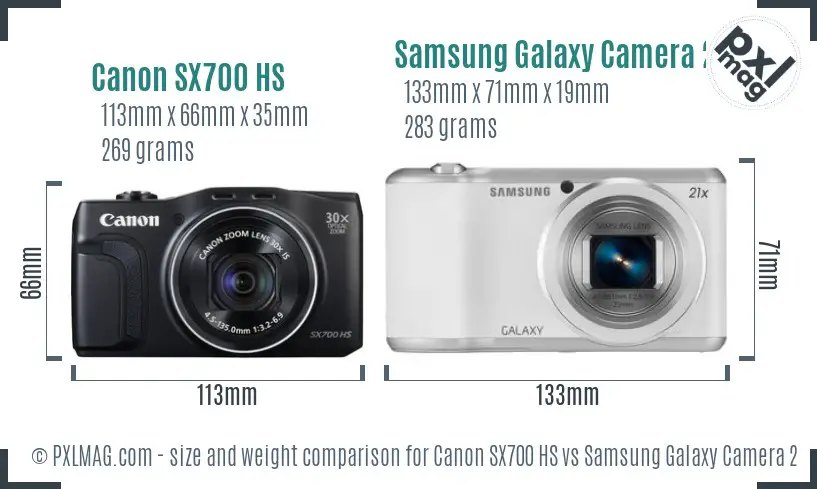 Canon SX700 HS vs Samsung Galaxy Camera 2 size comparison