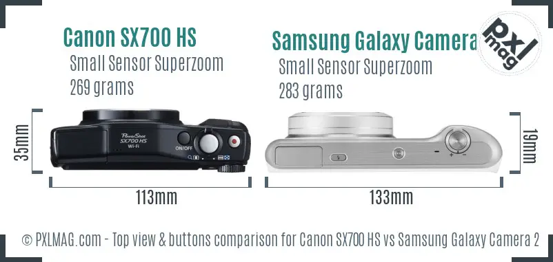 Canon SX700 HS vs Samsung Galaxy Camera 2 top view buttons comparison