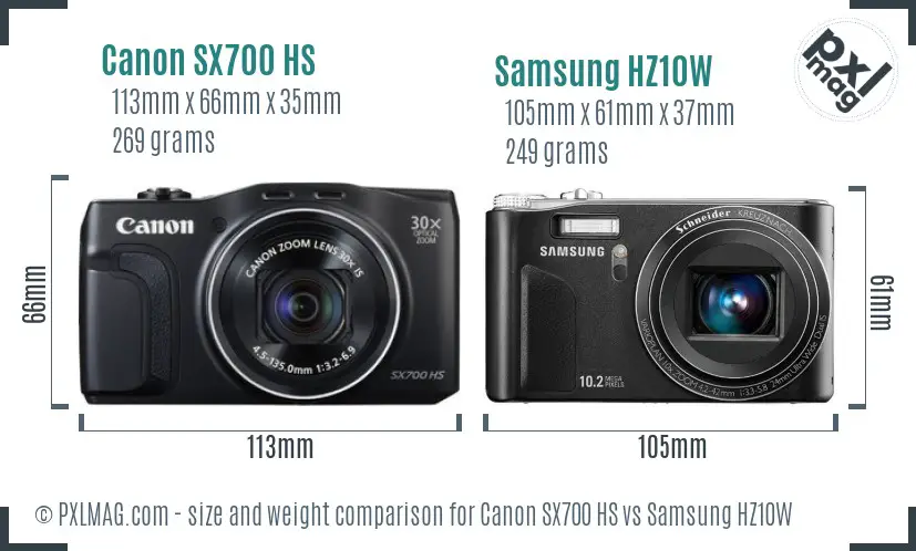 Canon SX700 HS vs Samsung HZ10W size comparison