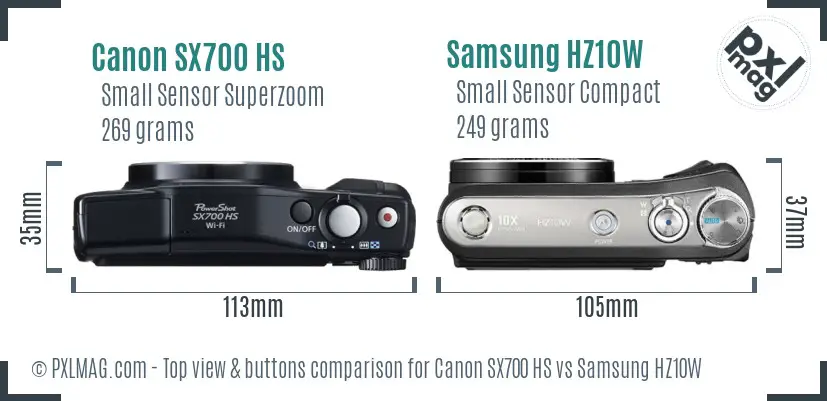 Canon SX700 HS vs Samsung HZ10W top view buttons comparison