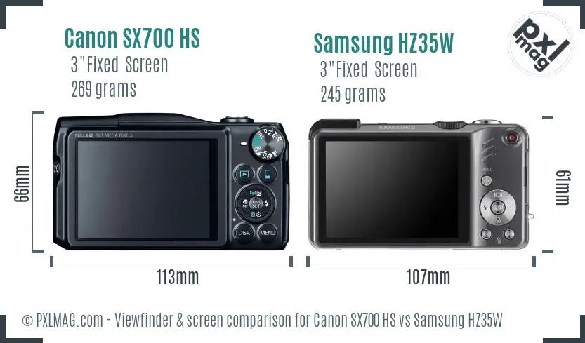 Canon SX700 HS vs Samsung HZ35W Screen and Viewfinder comparison