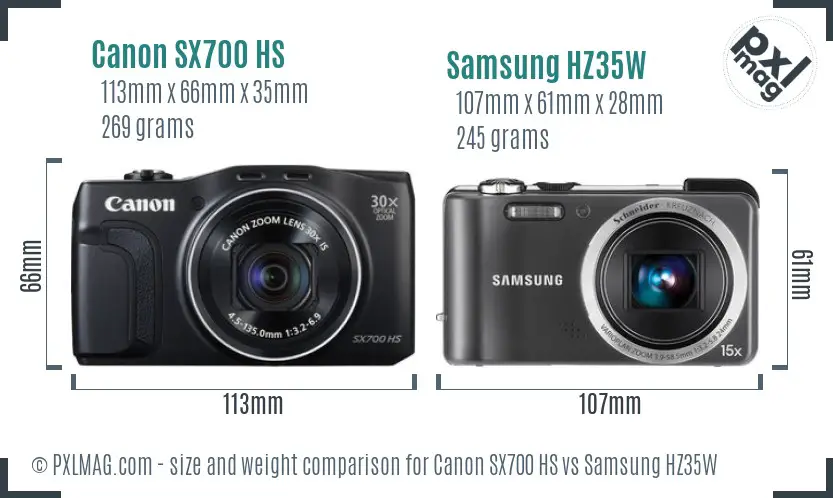 Canon SX700 HS vs Samsung HZ35W size comparison