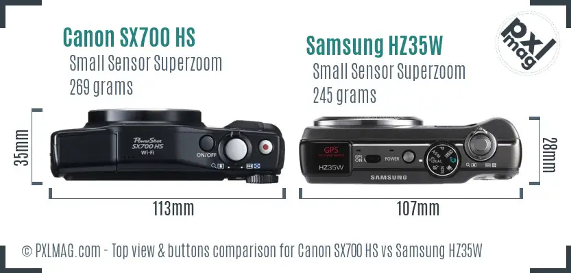 Canon SX700 HS vs Samsung HZ35W top view buttons comparison