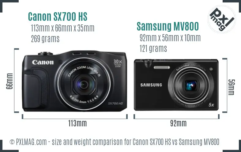 Canon SX700 HS vs Samsung MV800 size comparison Canon SX700 HS vs Samsung MV800 size comparison