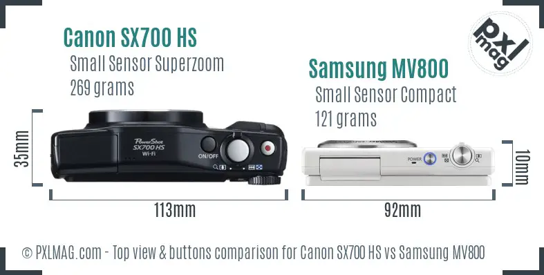 Canon SX700 HS vs Samsung MV800 top view buttons comparison Canon SX700 HS vs Samsung MV800 top view buttons comparison