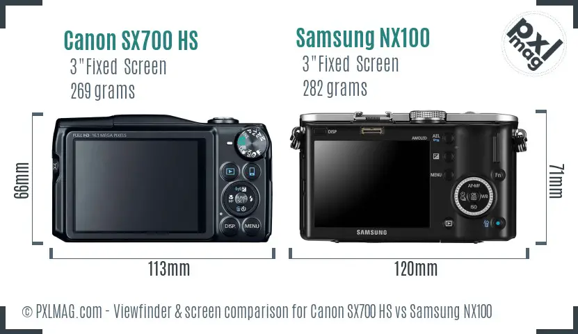Canon SX700 HS vs Samsung NX100 Screen and Viewfinder comparison