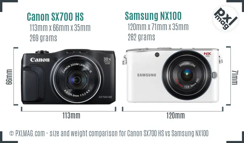 Canon SX700 HS vs Samsung NX100 size comparison