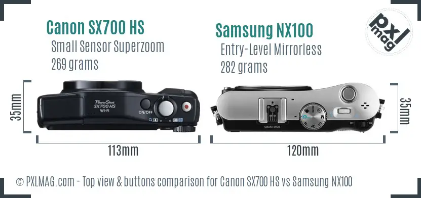 Canon SX700 HS vs Samsung NX100 top view buttons comparison