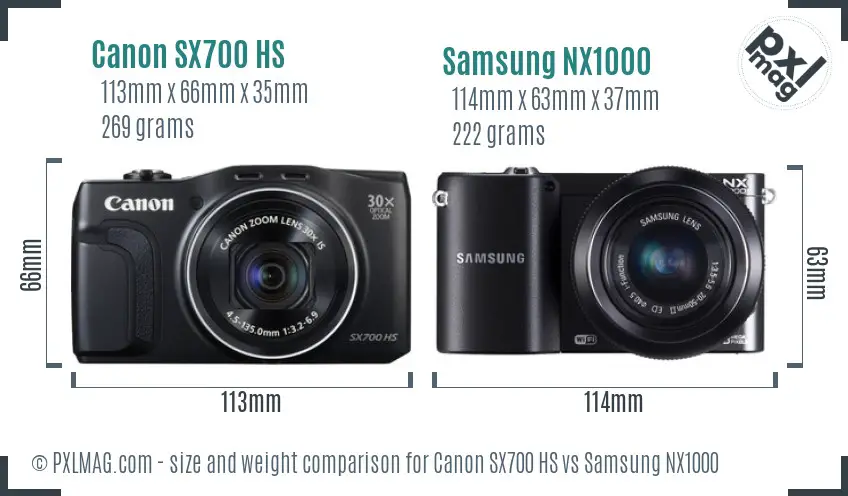 Canon SX700 HS vs Samsung NX1000 size comparison Canon SX700 HS vs Samsung NX1000 size comparison