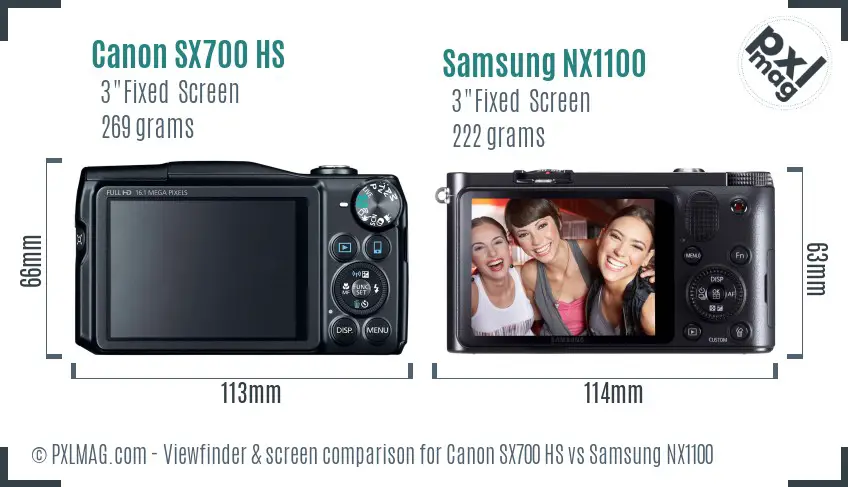 Canon SX700 HS vs Samsung NX1100 Screen and Viewfinder comparison