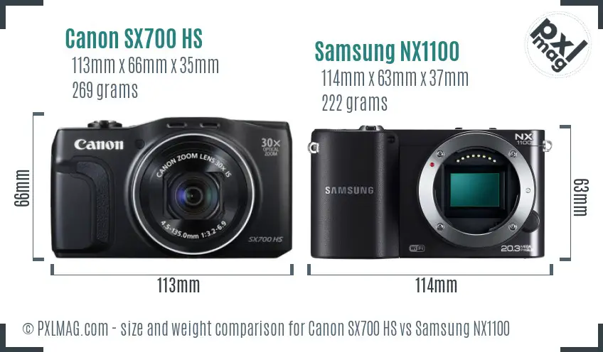Canon SX700 HS vs Samsung NX1100 size comparison