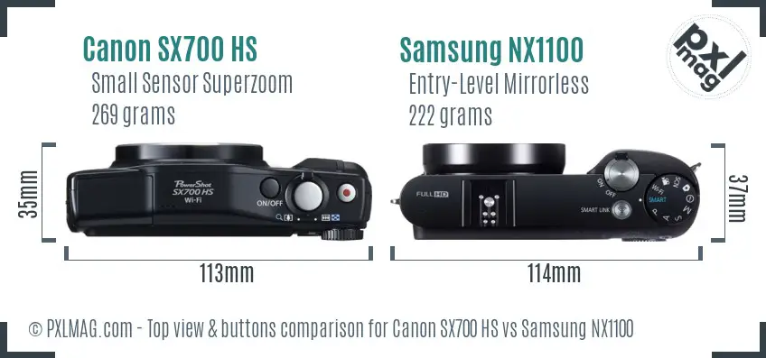 Canon SX700 HS vs Samsung NX1100 top view buttons comparison