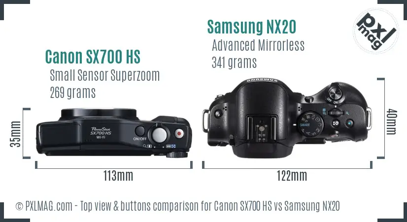 Canon SX700 HS vs Samsung NX20 top view buttons comparison