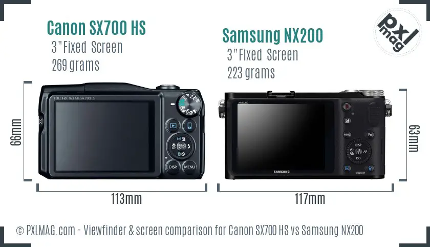 Canon SX700 HS vs Samsung NX200 Screen and Viewfinder comparison