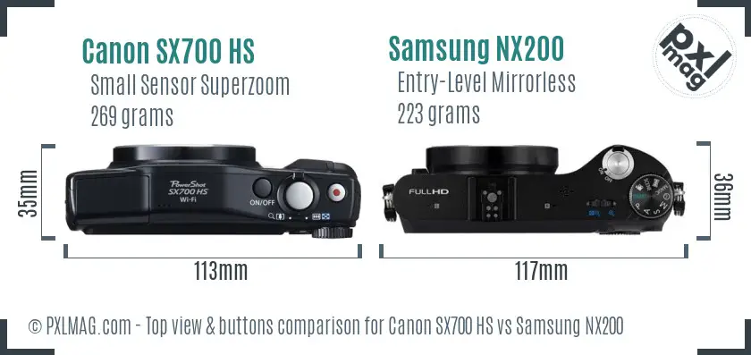 Canon SX700 HS vs Samsung NX200 top view buttons comparison