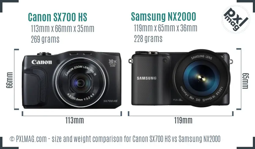Canon SX700 HS vs Samsung NX2000 size comparison Canon SX700 HS vs Samsung NX2000 size comparison