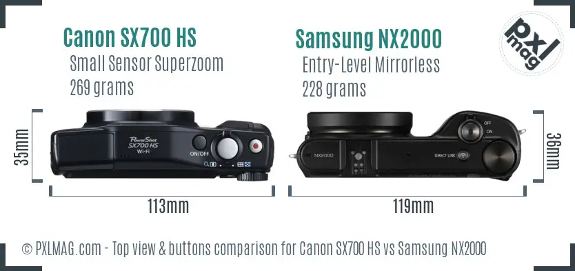 Canon SX700 HS vs Samsung NX2000 top view buttons comparison Canon SX700 HS vs Samsung NX2000 top view buttons comparison