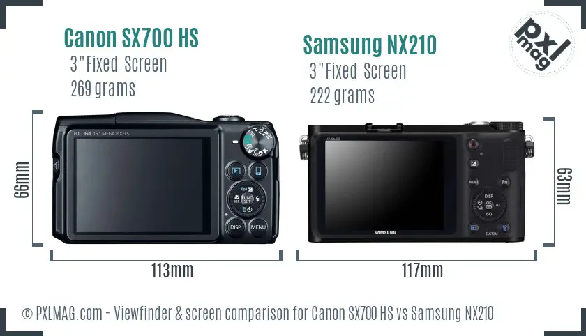 Canon SX700 HS vs Samsung NX210 Screen and Viewfinder comparison