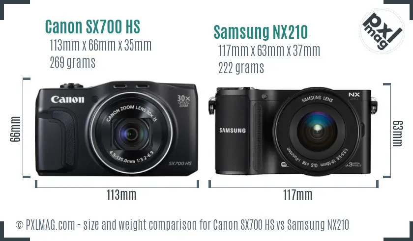 Canon SX700 HS vs Samsung NX210 size comparison