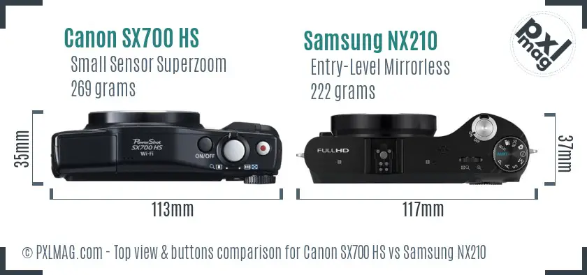 Canon SX700 HS vs Samsung NX210 top view buttons comparison