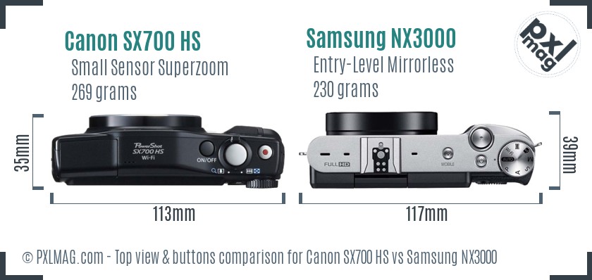 Canon SX700 HS vs Samsung NX3000 top view buttons comparison