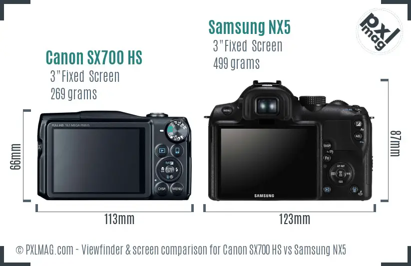 Canon SX700 HS vs Samsung NX5 Screen and Viewfinder comparison Canon SX700 HS vs Samsung NX5 Screen and Viewfinder comparison