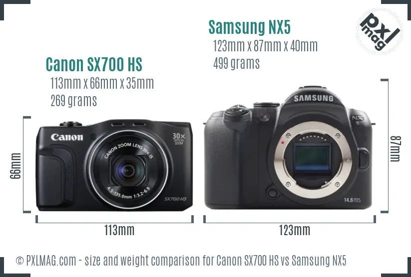 Canon SX700 HS vs Samsung NX5 size comparison Canon SX700 HS vs Samsung NX5 size comparison