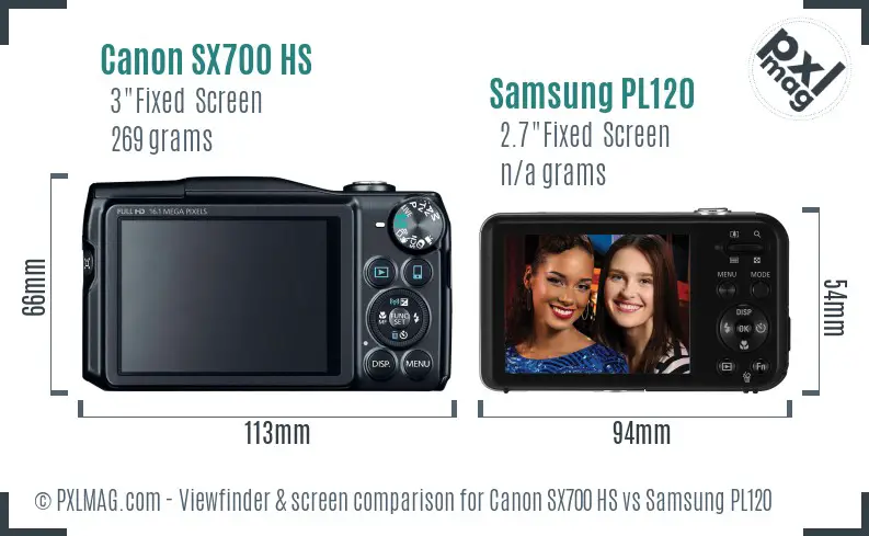 Canon SX700 HS vs Samsung PL120 Screen and Viewfinder comparison