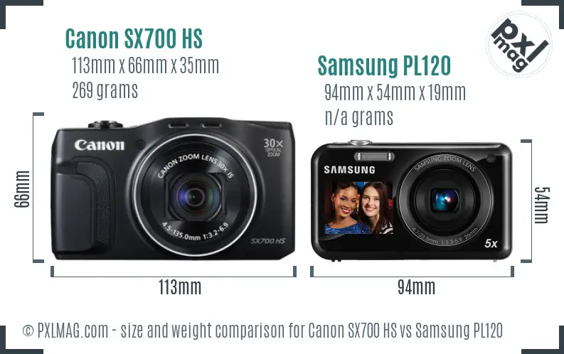 Canon SX700 HS vs Samsung PL120 size comparison