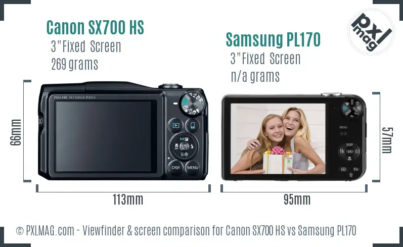 Canon SX700 HS vs Samsung PL170 Screen and Viewfinder comparison