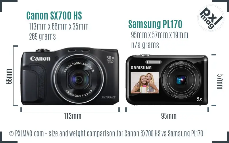 Canon SX700 HS vs Samsung PL170 size comparison
