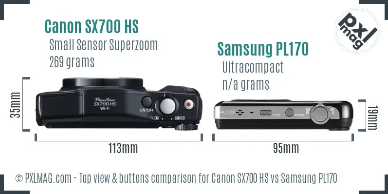 Canon SX700 HS vs Samsung PL170 top view buttons comparison
