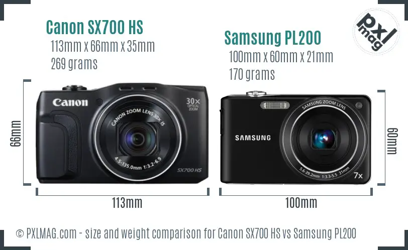 Canon SX700 HS vs Samsung PL200 size comparison