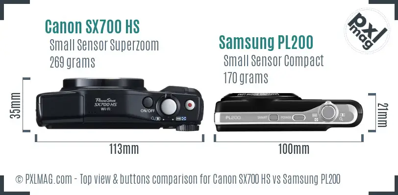 Canon SX700 HS vs Samsung PL200 top view buttons comparison