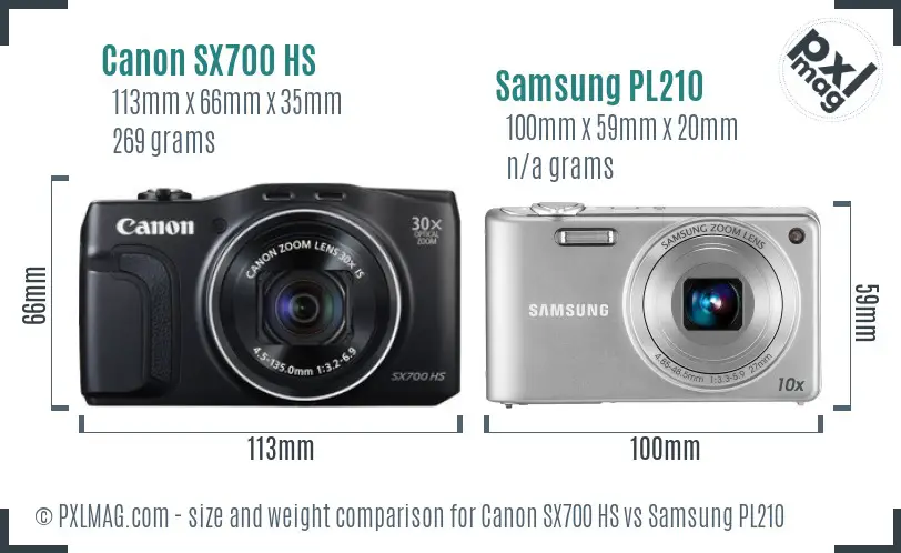 Canon SX700 HS vs Samsung PL210 size comparison Canon SX700 HS vs Samsung PL210 size comparison