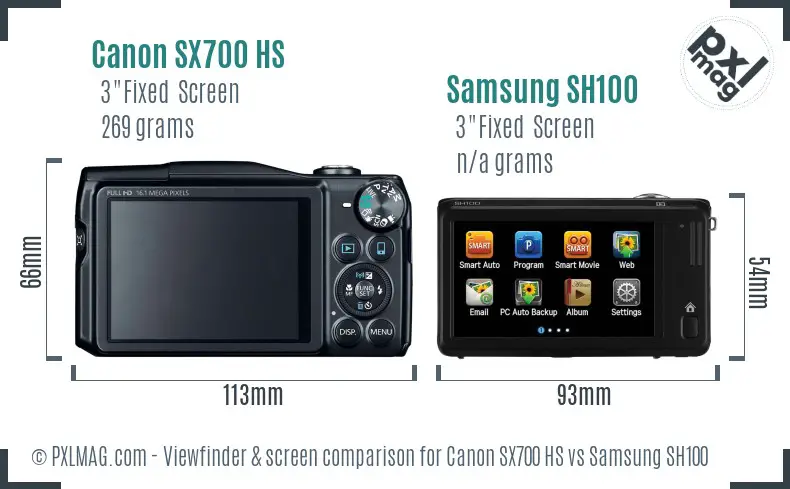 Canon SX700 HS vs Samsung SH100 Screen and Viewfinder comparison Canon SX700 HS vs Samsung SH100 Screen and Viewfinder comparison