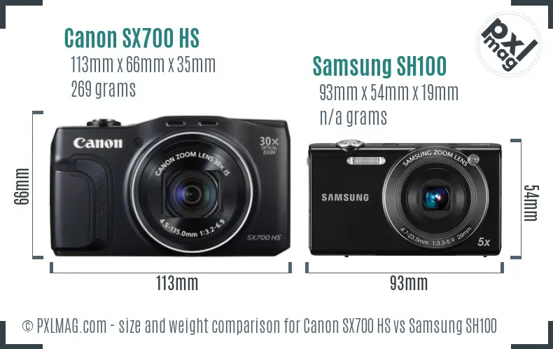 Canon SX700 HS vs Samsung SH100 size comparison Canon SX700 HS vs Samsung SH100 size comparison
