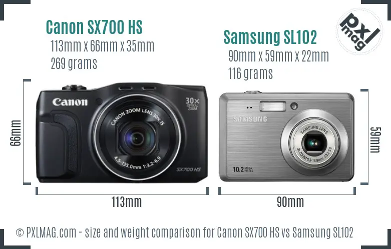 Canon SX700 HS vs Samsung SL102 size comparison