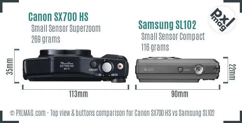 Canon SX700 HS vs Samsung SL102 top view buttons comparison