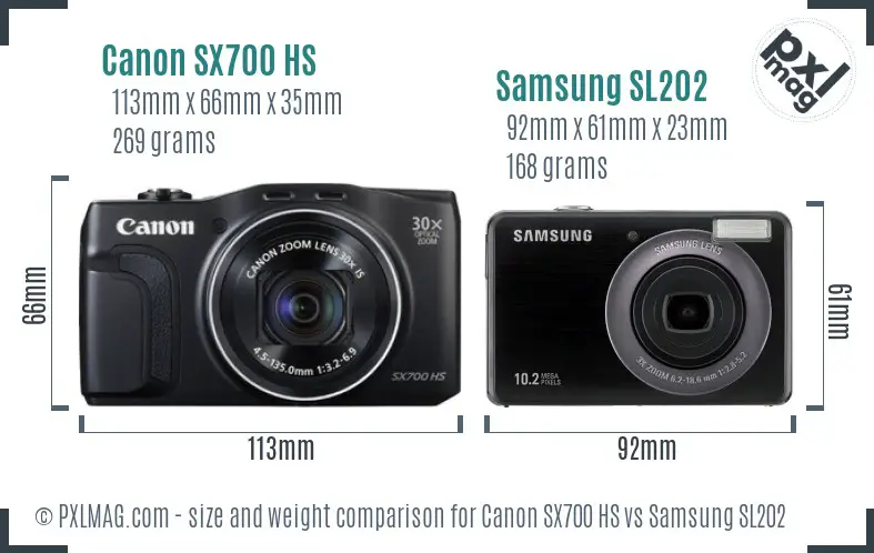 Canon SX700 HS vs Samsung SL202 size comparison