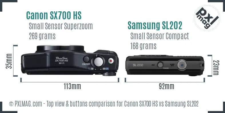 Canon SX700 HS vs Samsung SL202 top view buttons comparison